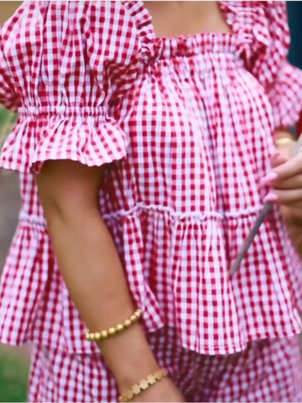 Elizabeth Wilson Polly Red White Gingham Square Neck Top Women's Medium